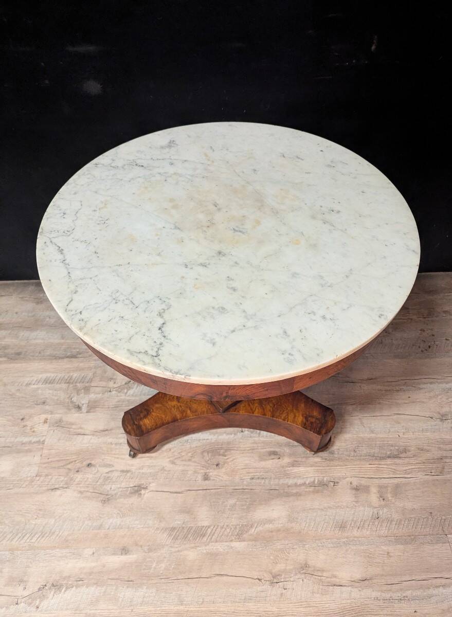 Empire mahogany and marble pedestal table