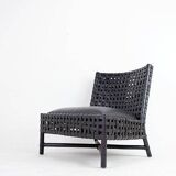Pair of black woven leather lounge chairs