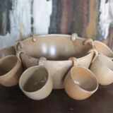 Service stoneware Village France salad bowl and its 8 cups, sangria service or