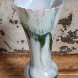Vase sur pied en opaline et verre soufflé vintage 30 cm