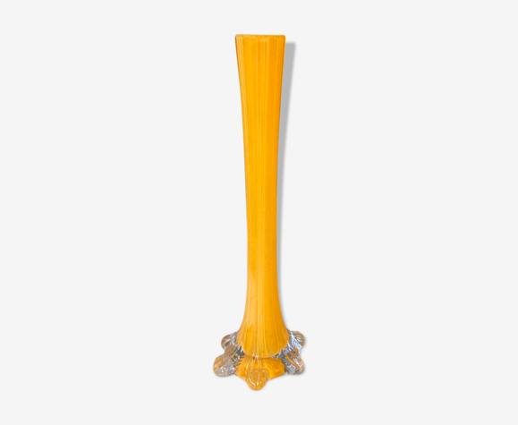 Vase vintage orange en verre, vase soliflore