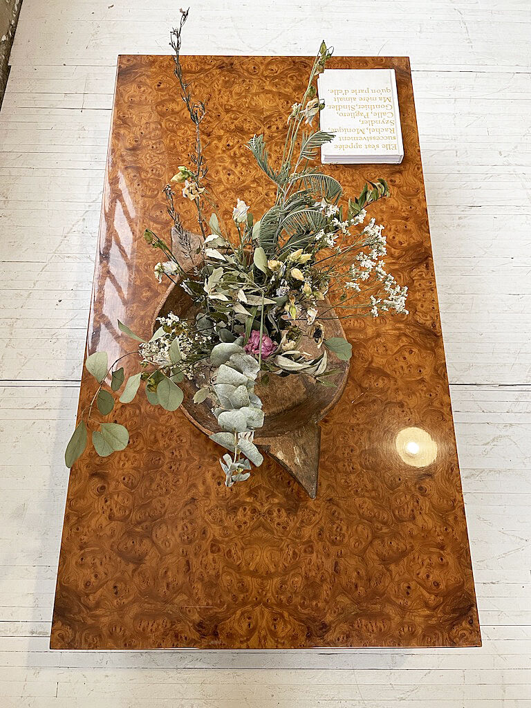 Italian coffee table elm magnifying glass