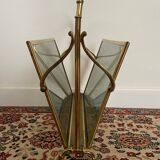 Maison Baguès Style Brass and Faux Bamboo Glass Magazine Rack, 1960s