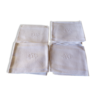 Lot de 6 serviettes anciennes monogramme "fw" blanches