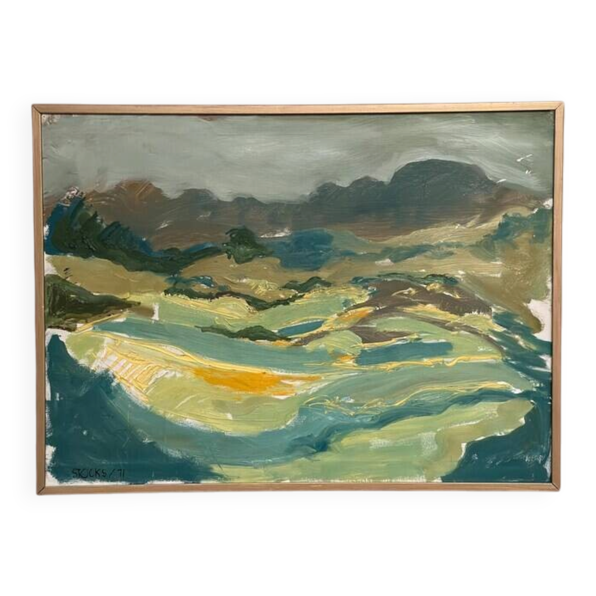 Swedish Oil on Panel “Landscape” by Lars Stocks,Framed & Vintage 77 × 57 cm