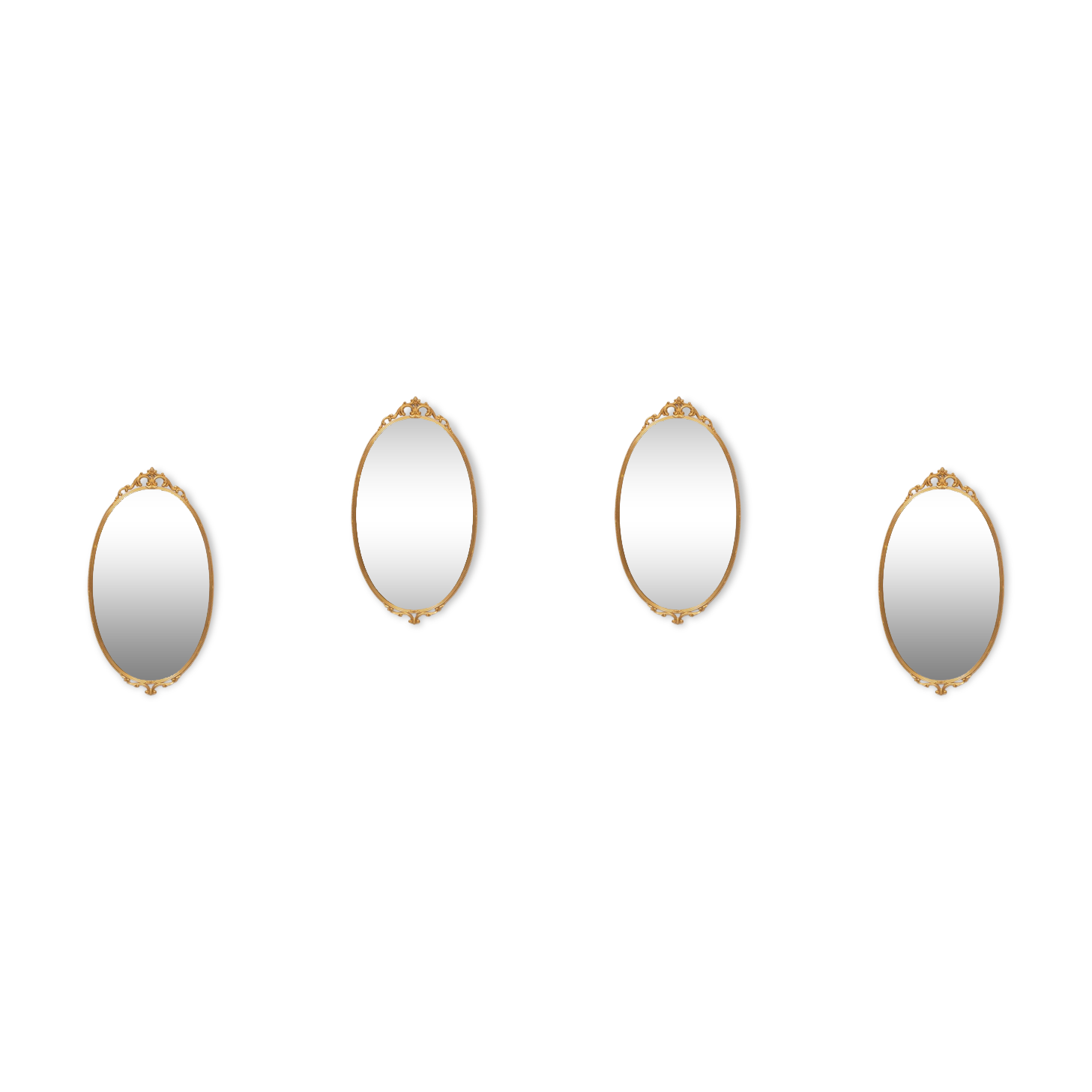 set of 4 Brass Classic medallion shaped wall Mirrors 1970s