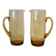 2 carafes in vintage amber yellow blown glass