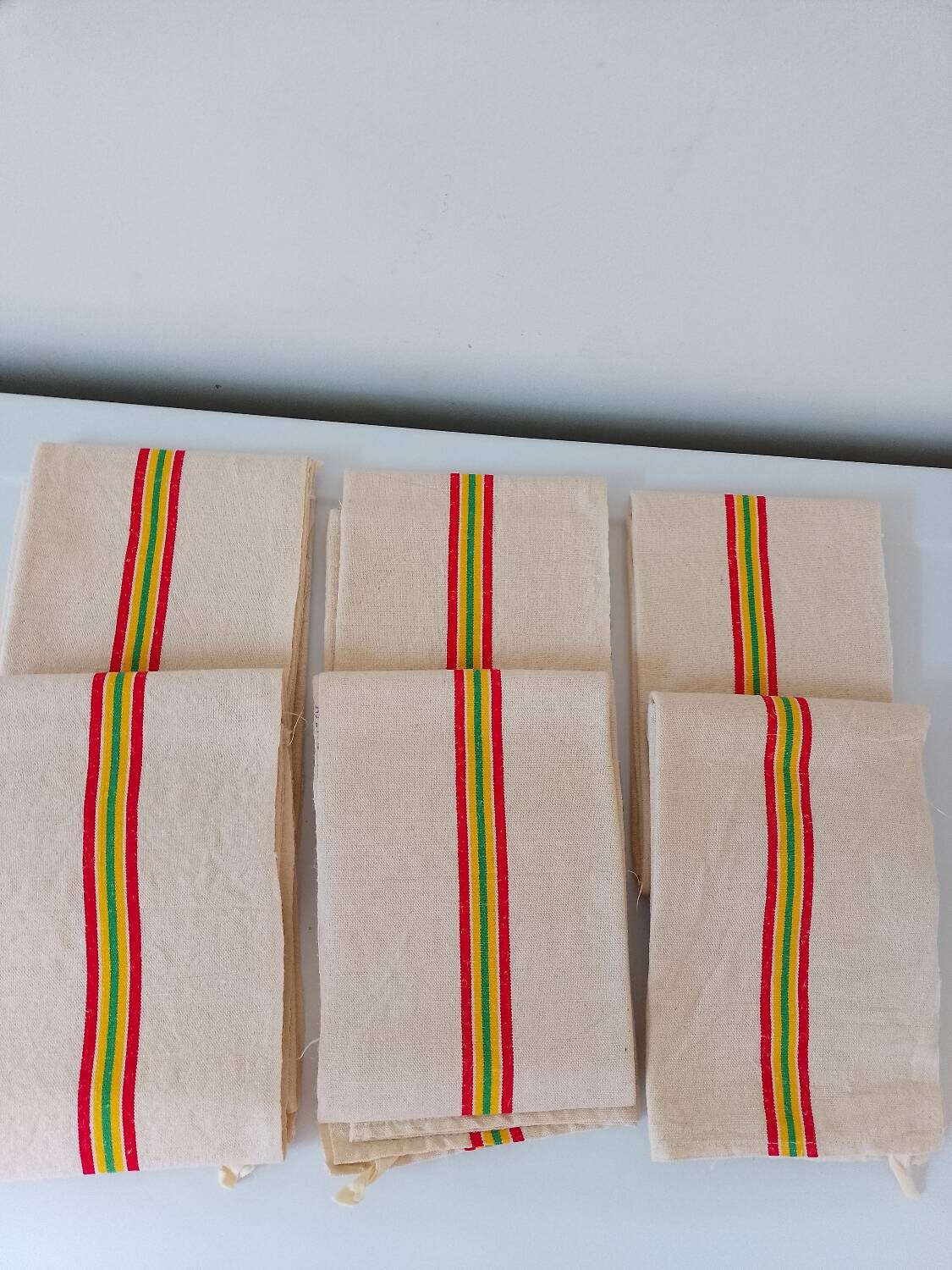 Set of 6 linen & cotton tea towels "blue flower"