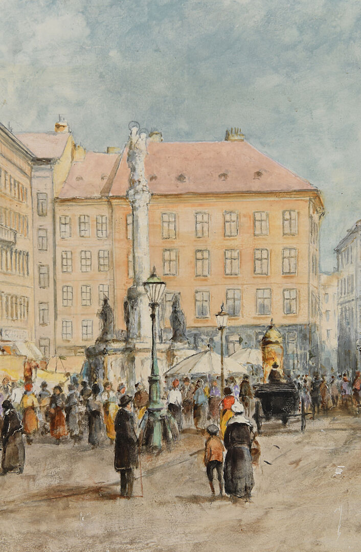 Oil on panel Animated scene of a city