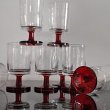 9 transparent Cavalier Luminarc glasses with red legs 70