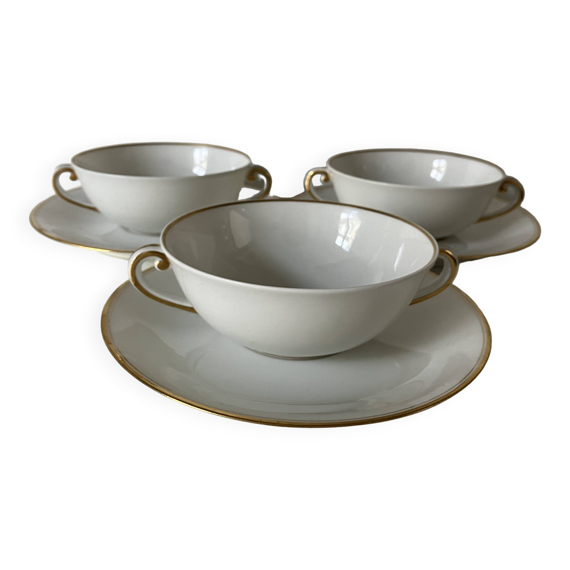 3 broth cups, Limoges porcelain - A. VIGNAUD