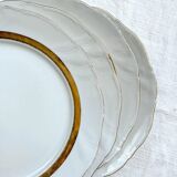 6 Vintage White and Gold Porcelain Dinner Plates Limoge France ADP "Ariane" - Elegant Antique French Tableware