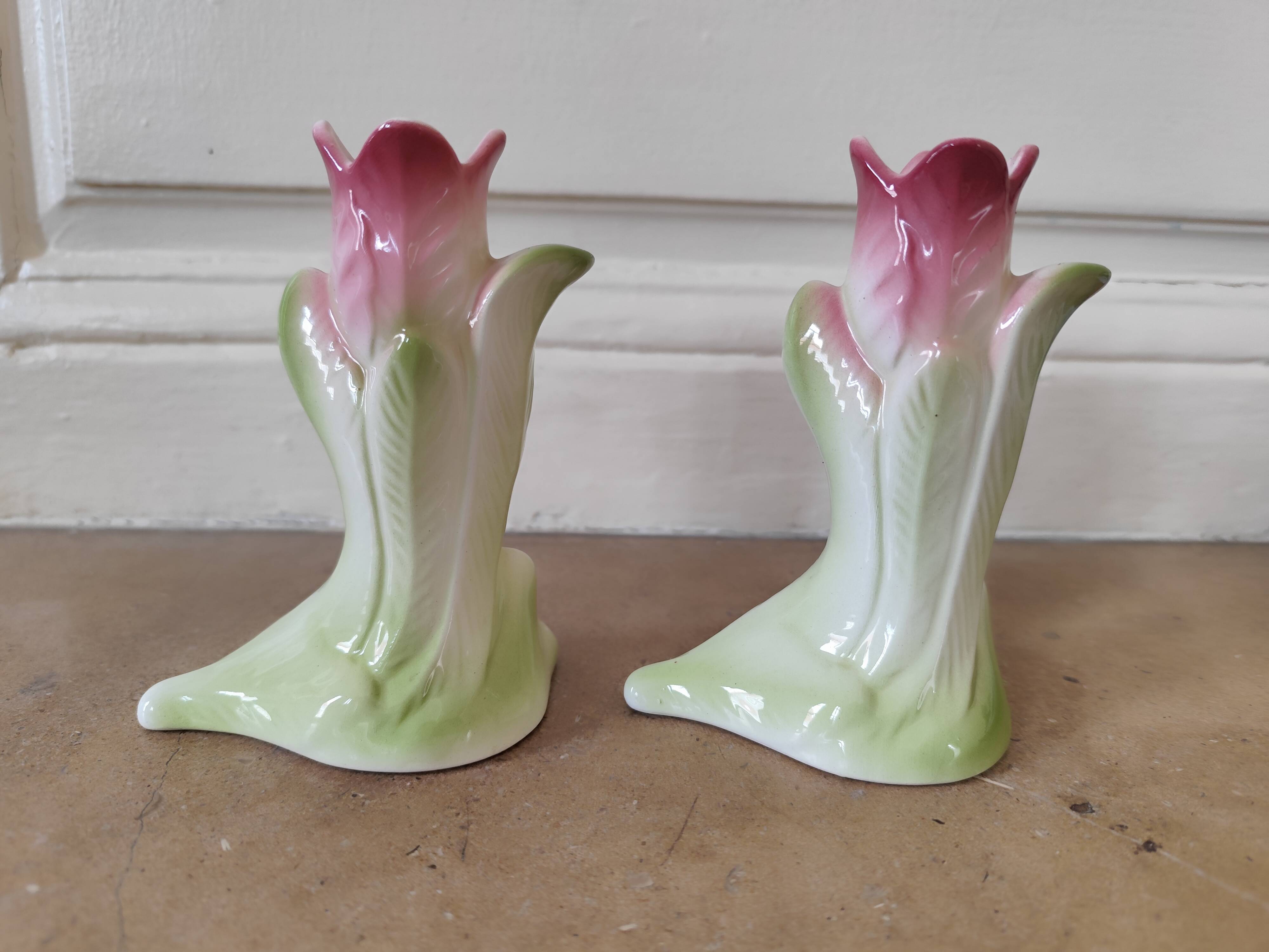 Paire vases soliflore art deco barbotine tulipe