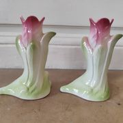 Paire vases soliflore art deco barbotine tulipe