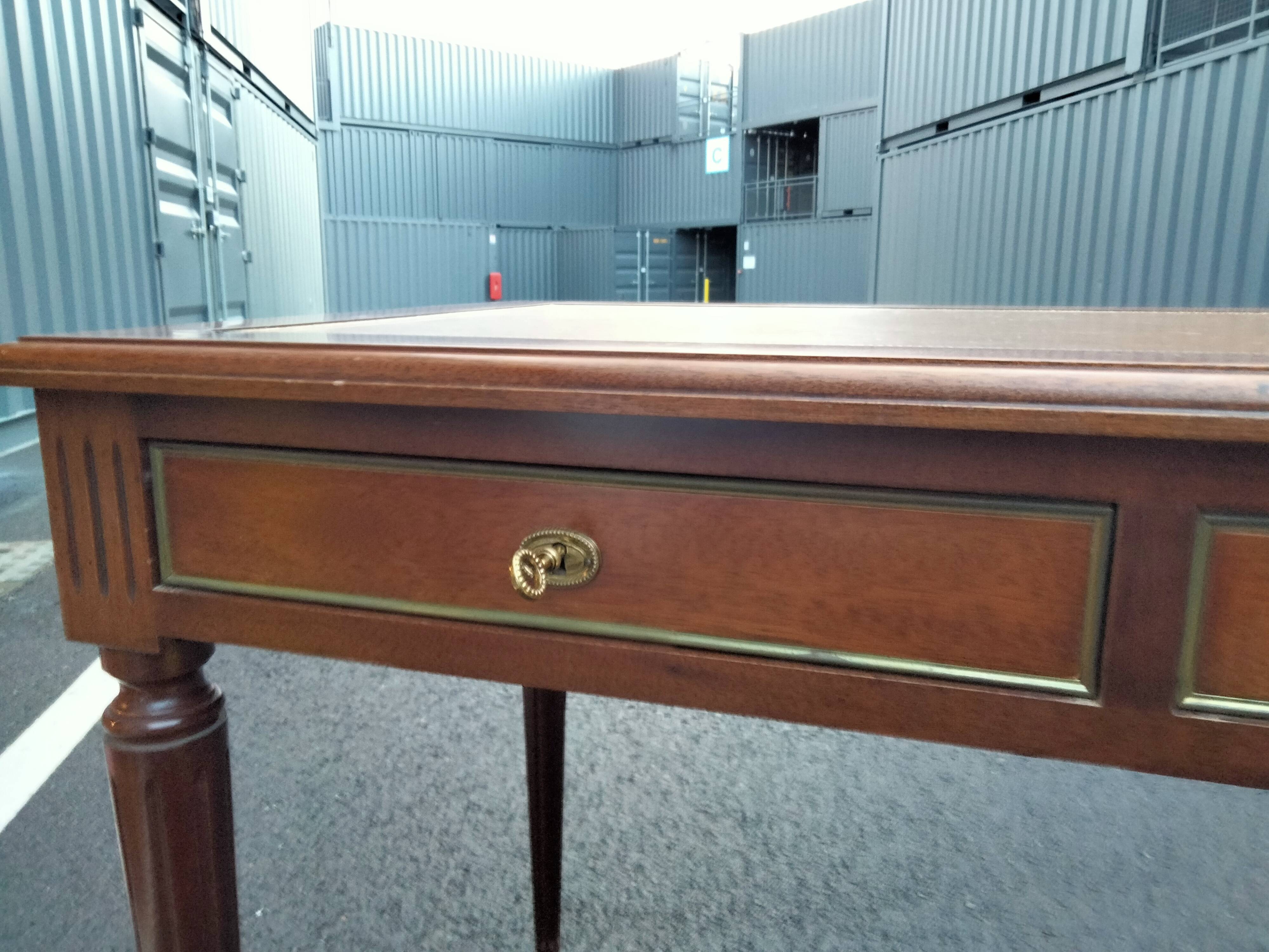 Old style flat desk louis xvi leather tray with 2 pulls