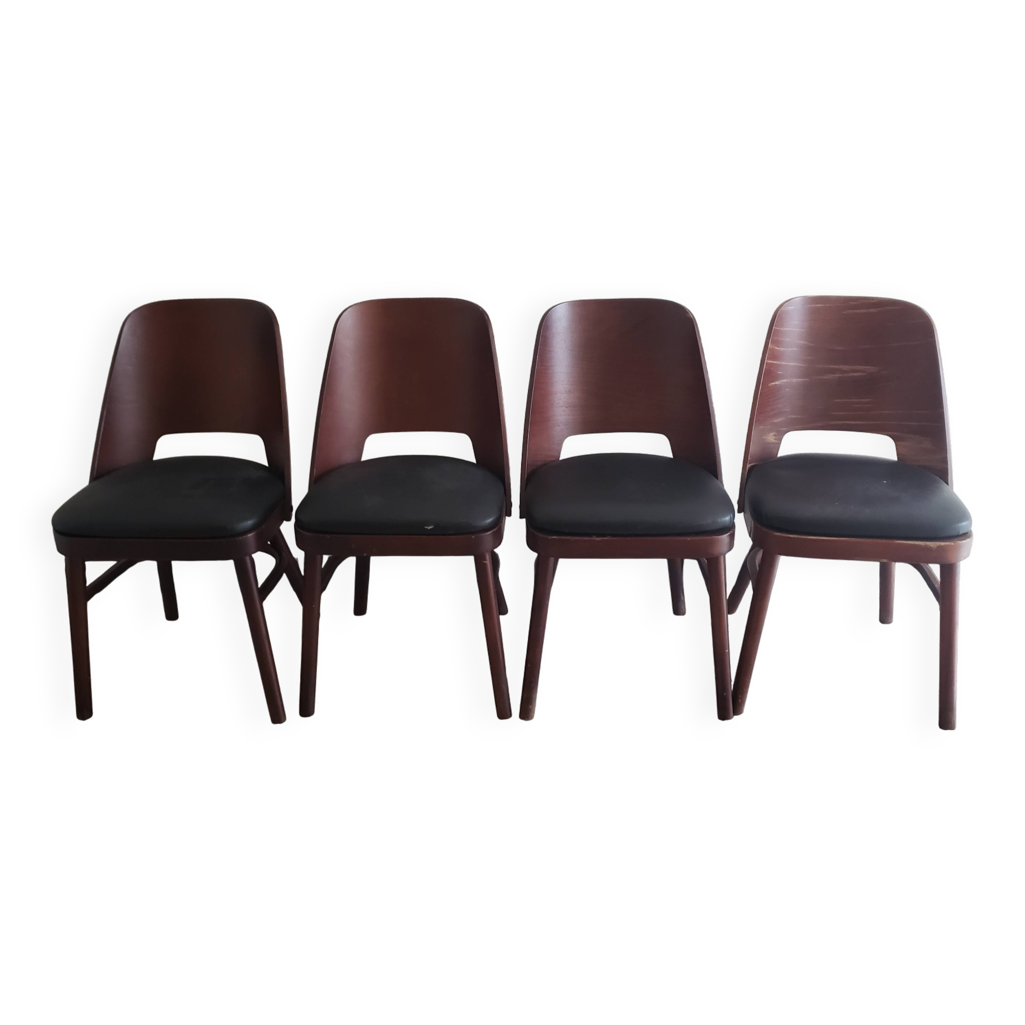 Set of 4 vintage faux wood chairs in the style of Hoswald Haerdtl