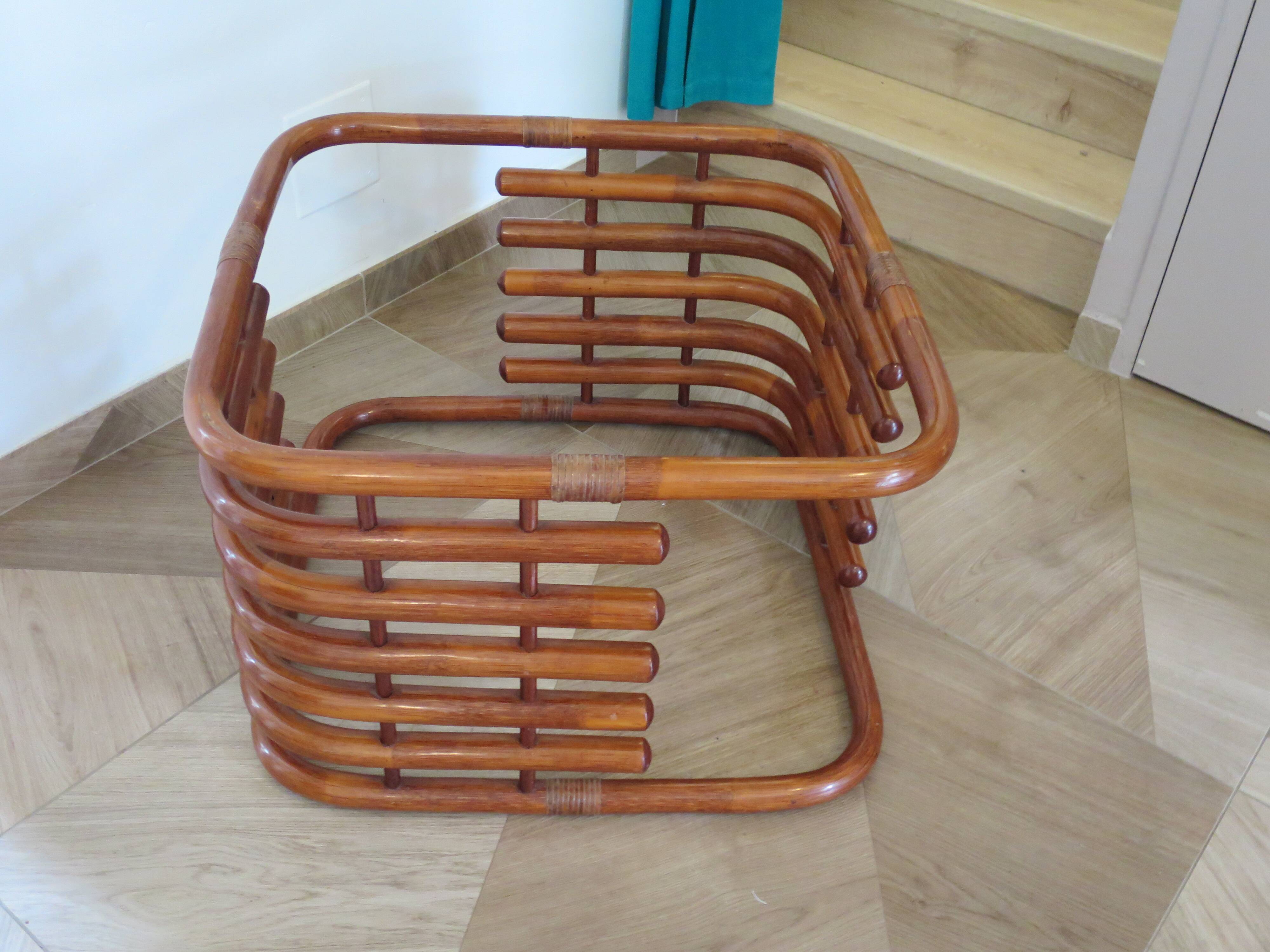 Table basse vintage - Bambou rotin et verre - Année 80 - Beau design