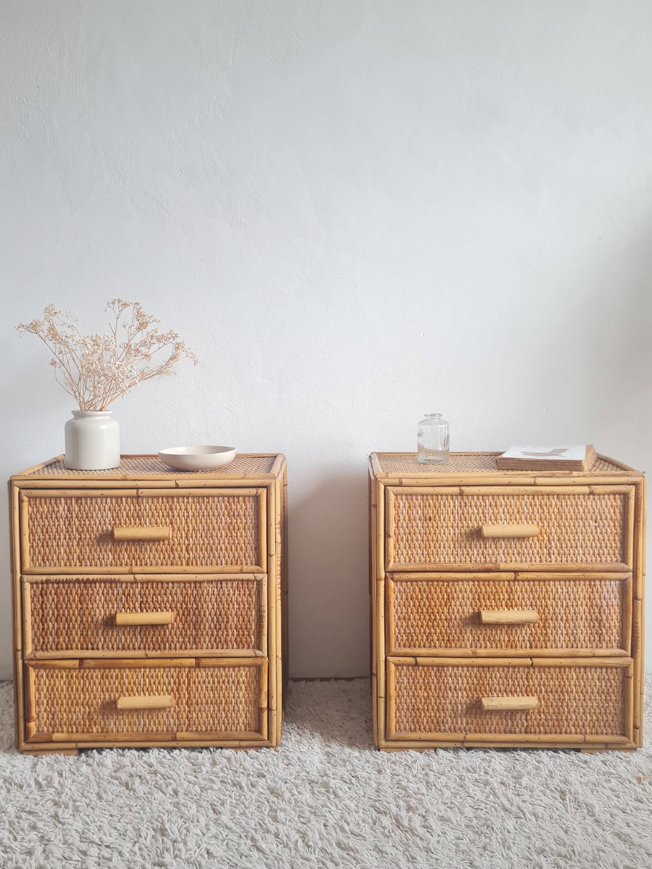 Pair of rattan bedside tables circa the 1970s.
