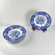 Set of 6 blue earthenware soup plates, floral and bird decoration, early