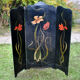 Art nouveau firewall in black enamelled sheet metal - decoration of painted tulips screen 1900