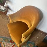 Vintage mustard yellow velvet toad armchair