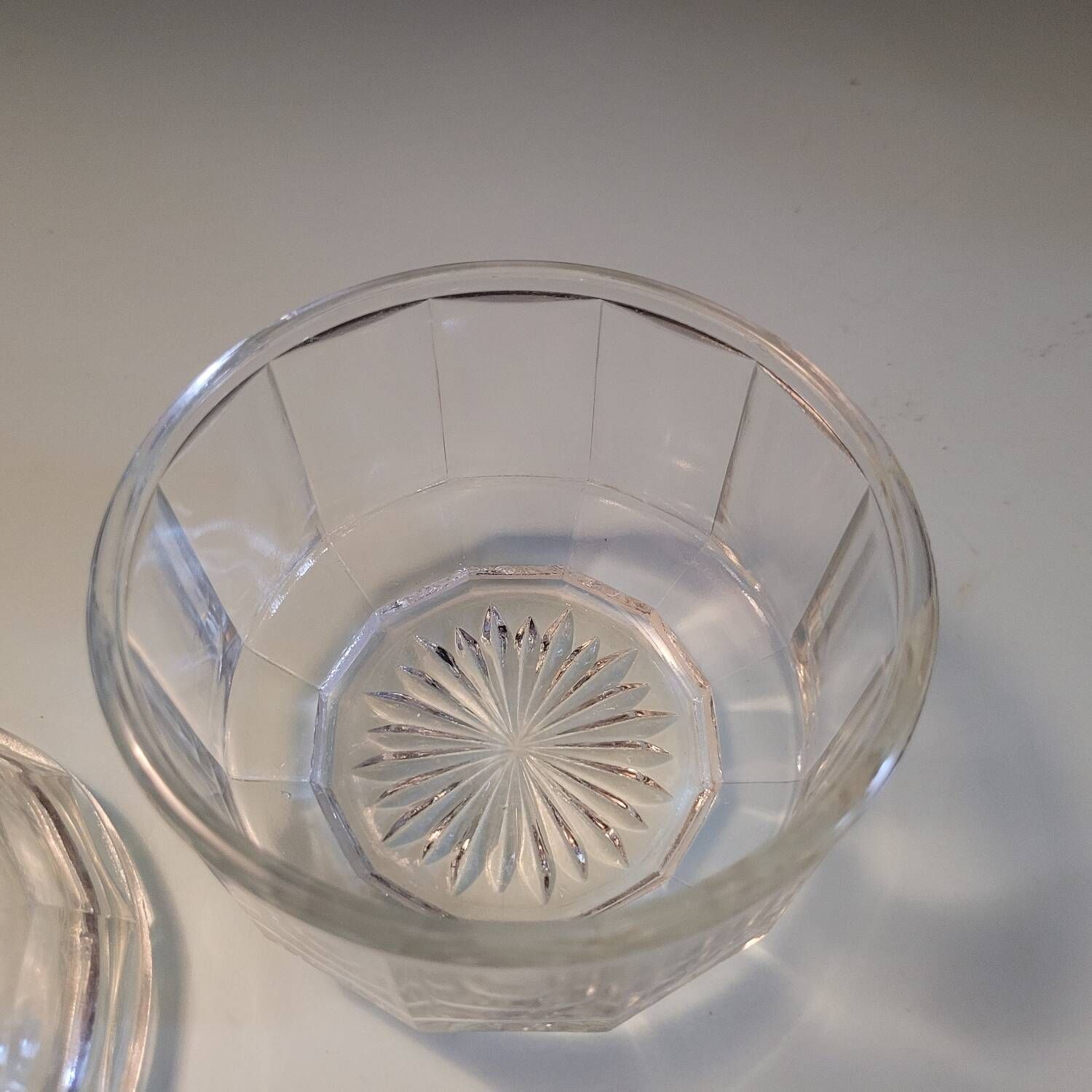 Antique sugar bowl in faceted molded glass – France, 1930s