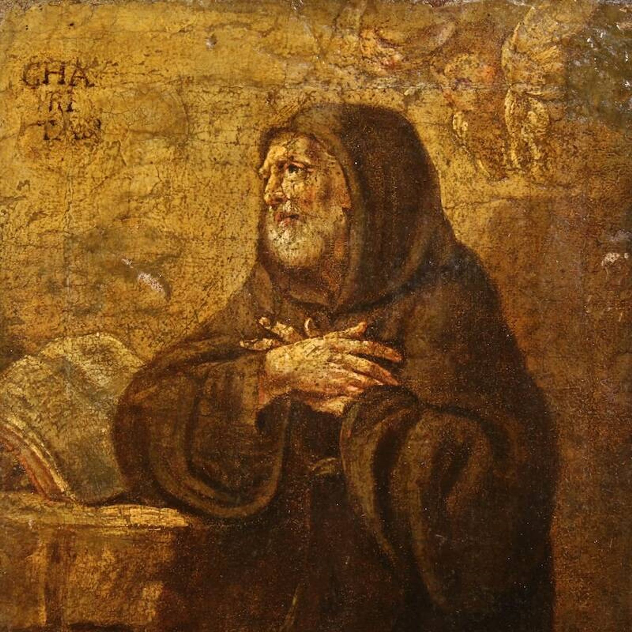 Peinture italienne antique de Saint François de Pau du XVIIe siècle.