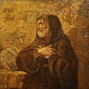 Peinture italienne antique de Saint François de Pau du XVIIe siècle.