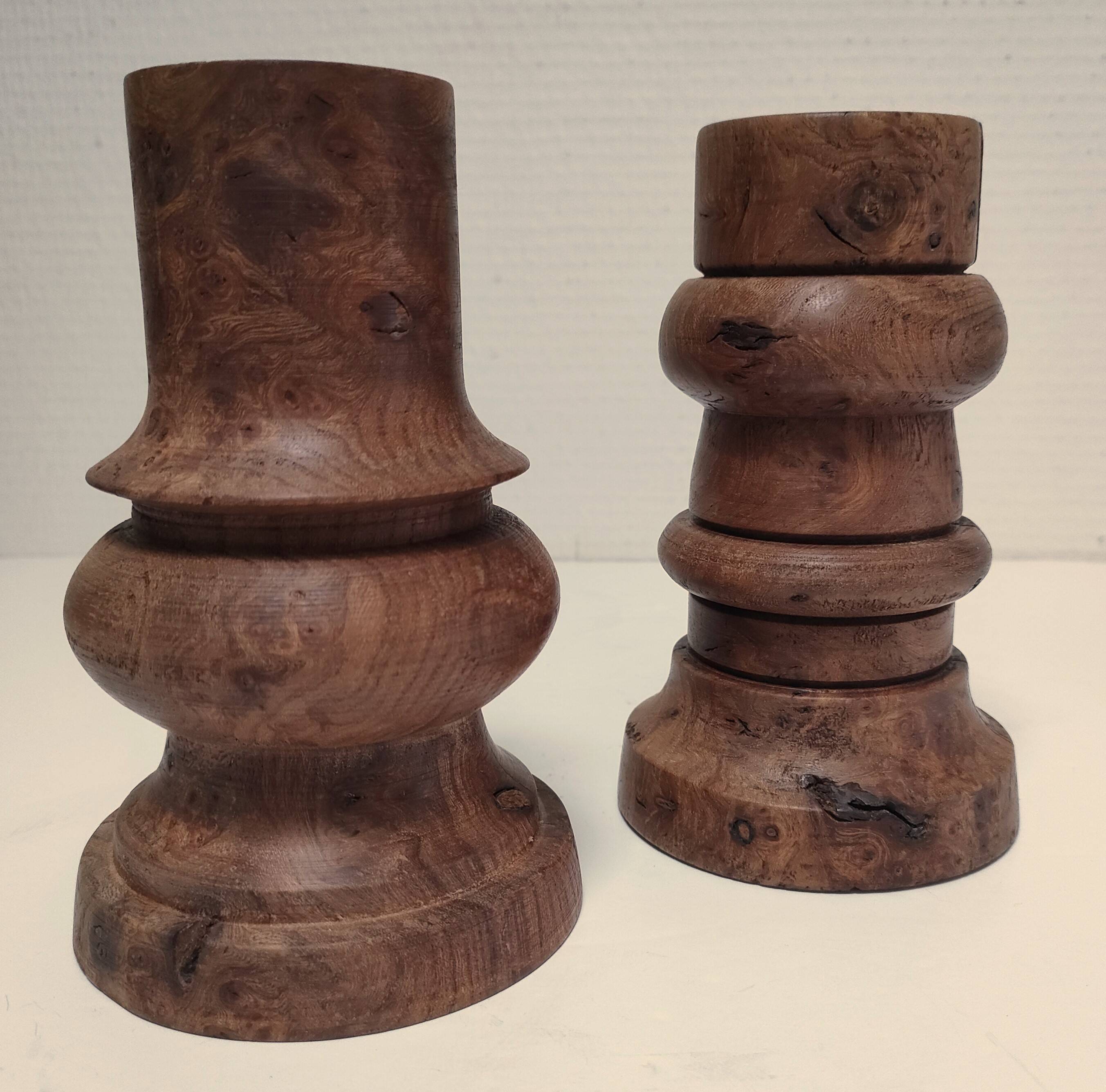Two vintage turned wood pen and pencil pots