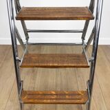 Metal wood and Formica office step stool chair from the 1950s