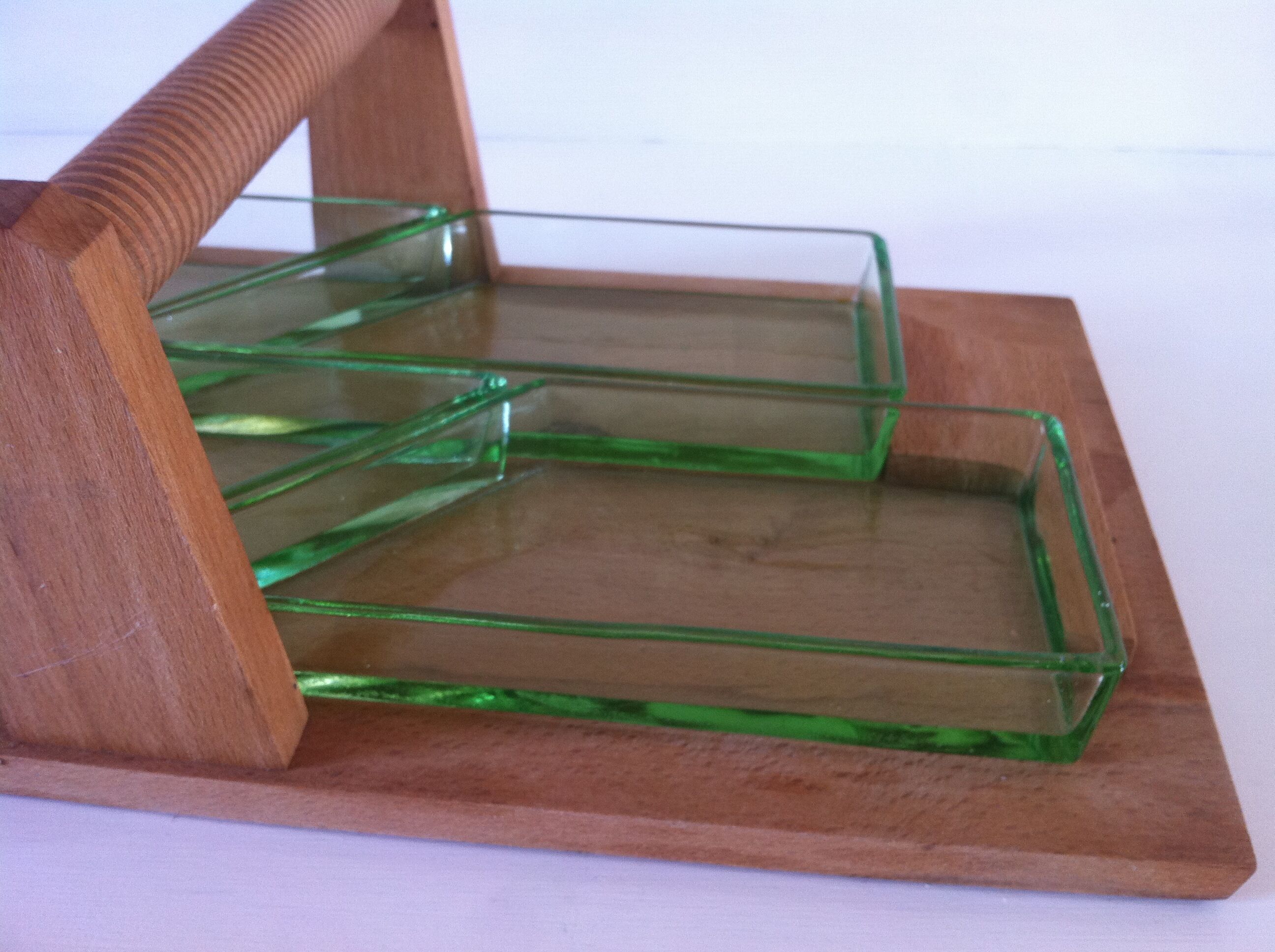 Modernist art deco servant tray made of wood and glass