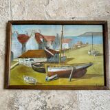 Oil on paper, glass frame