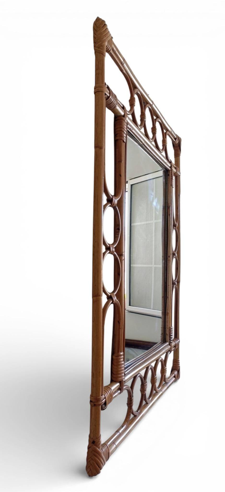 Mid-Century Organic Modern Bamboo & Rattan Mirror, Franco Albini Style, 1960s