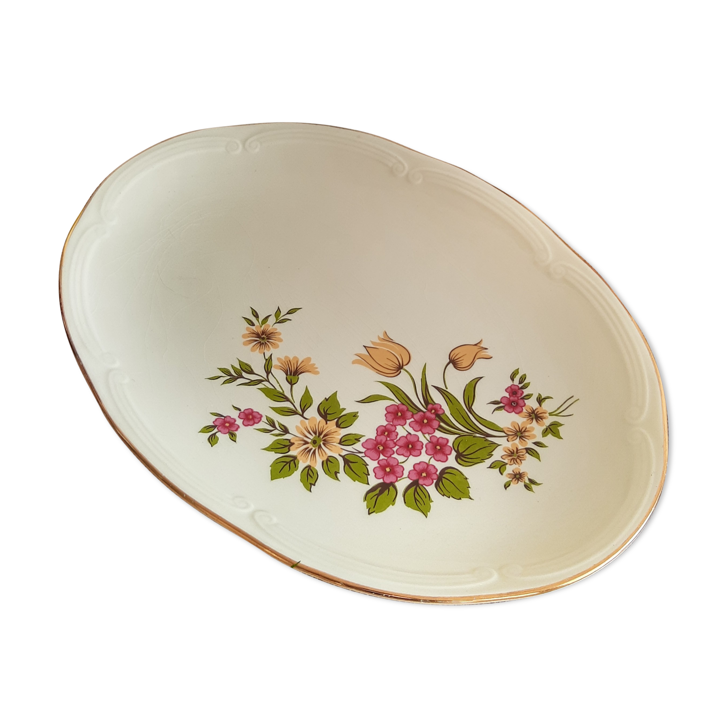 Large oval dish Gien model Floreal - vintage