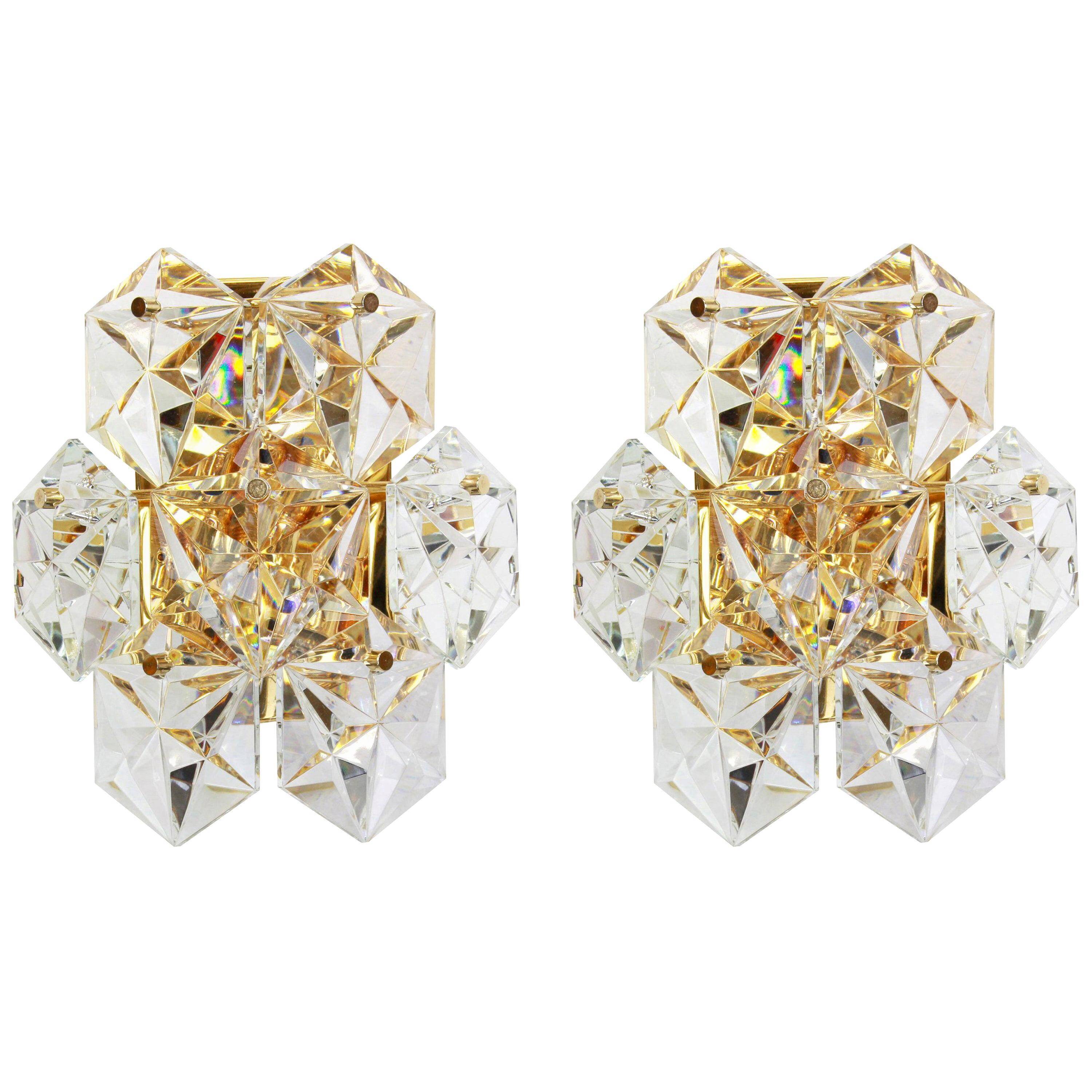 Pair of crystal wall lights by Kinkeldey, Germany, 1970s.