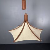Teak And Linen Umbrella Counter Balance Pendant By Domus, 1970s