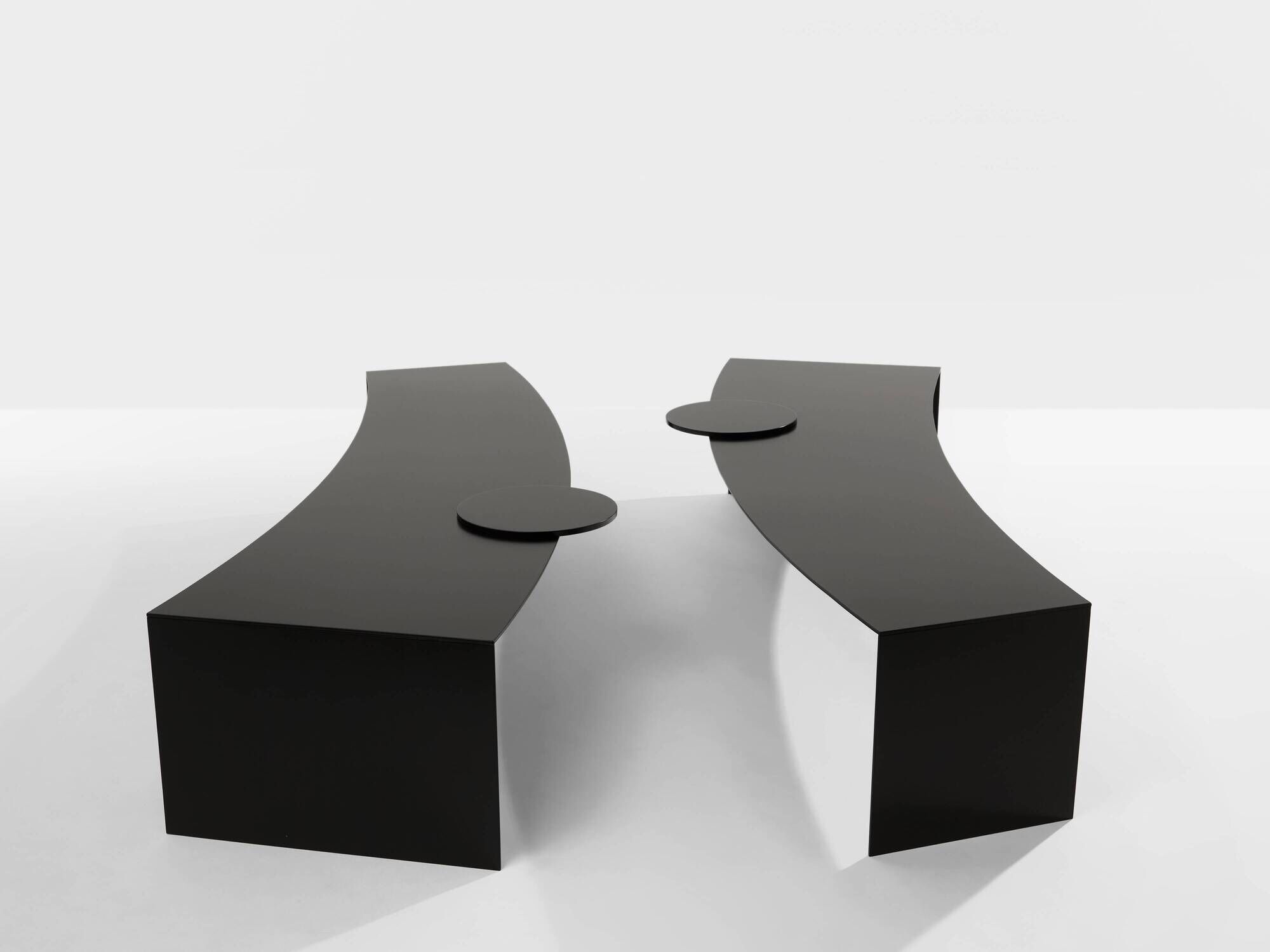 Gilles Derain pair of metal coffee tables edition Lumen 1986