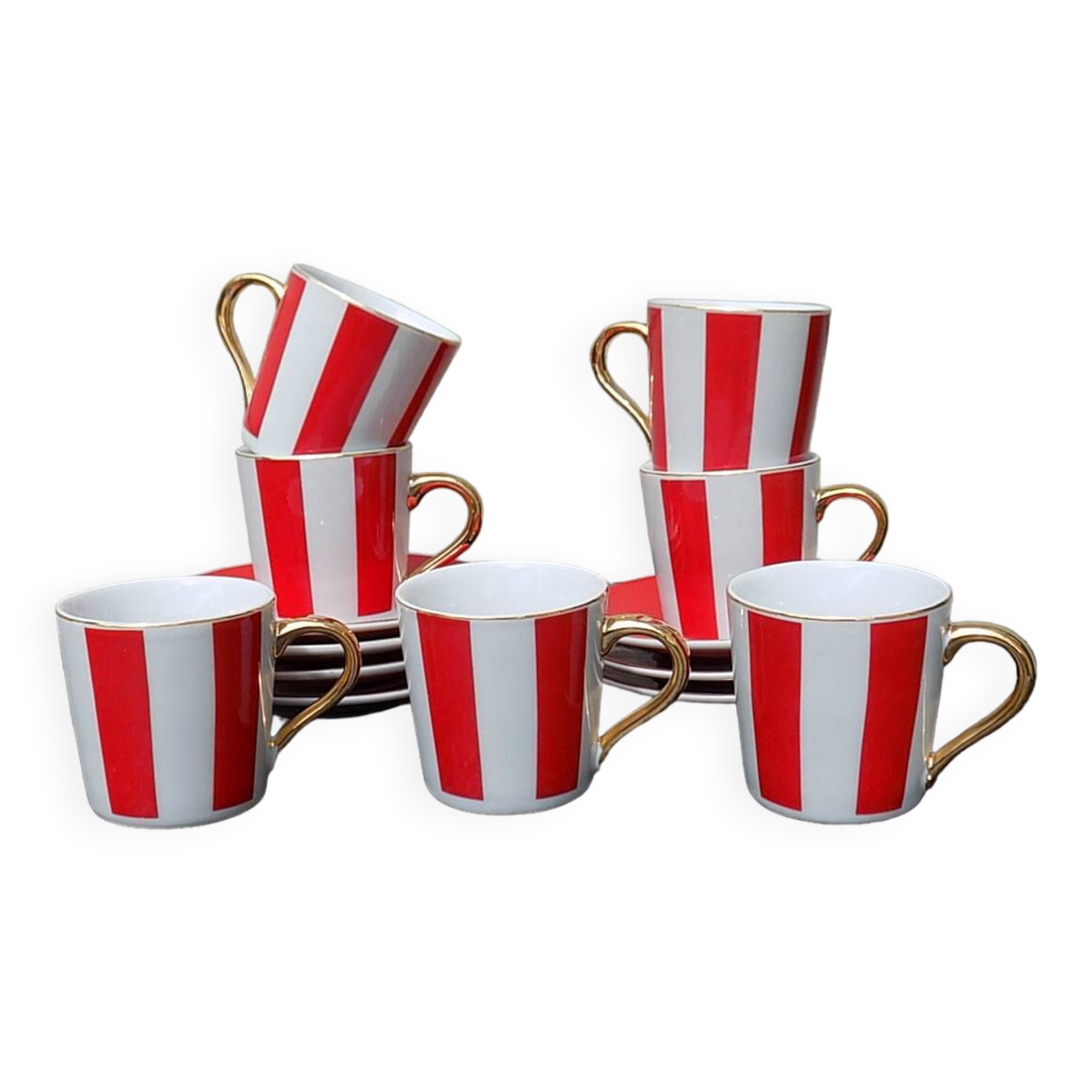 Striped cups and saucers