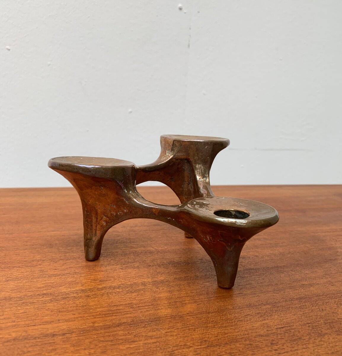 Vintage German brutalist metal candlestick by Harjes