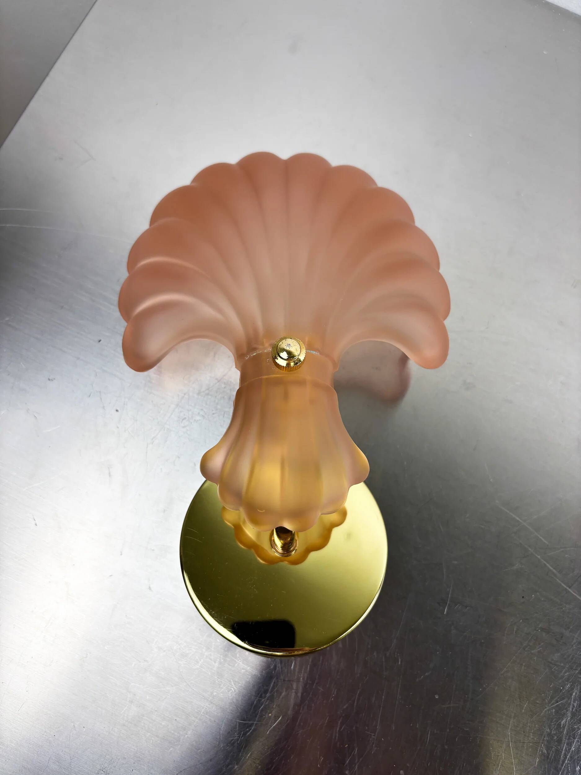French Art Deco shell wall sconce – amber glass, 1970s
