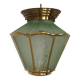 French Vintage Art Deco Glass Ceiling Light Green Frosted & Patterned Glass