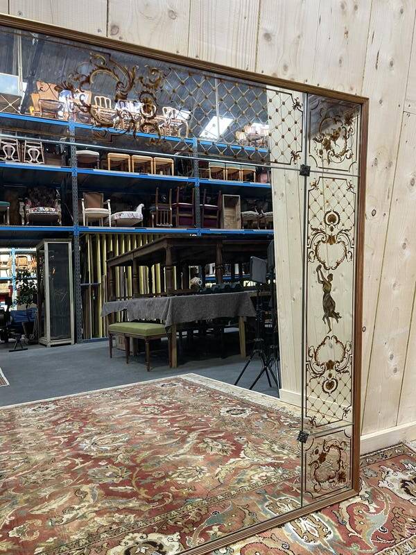 Miroir de bistrot ou de brasserie vénitien Art Nouveau en verre églomisé