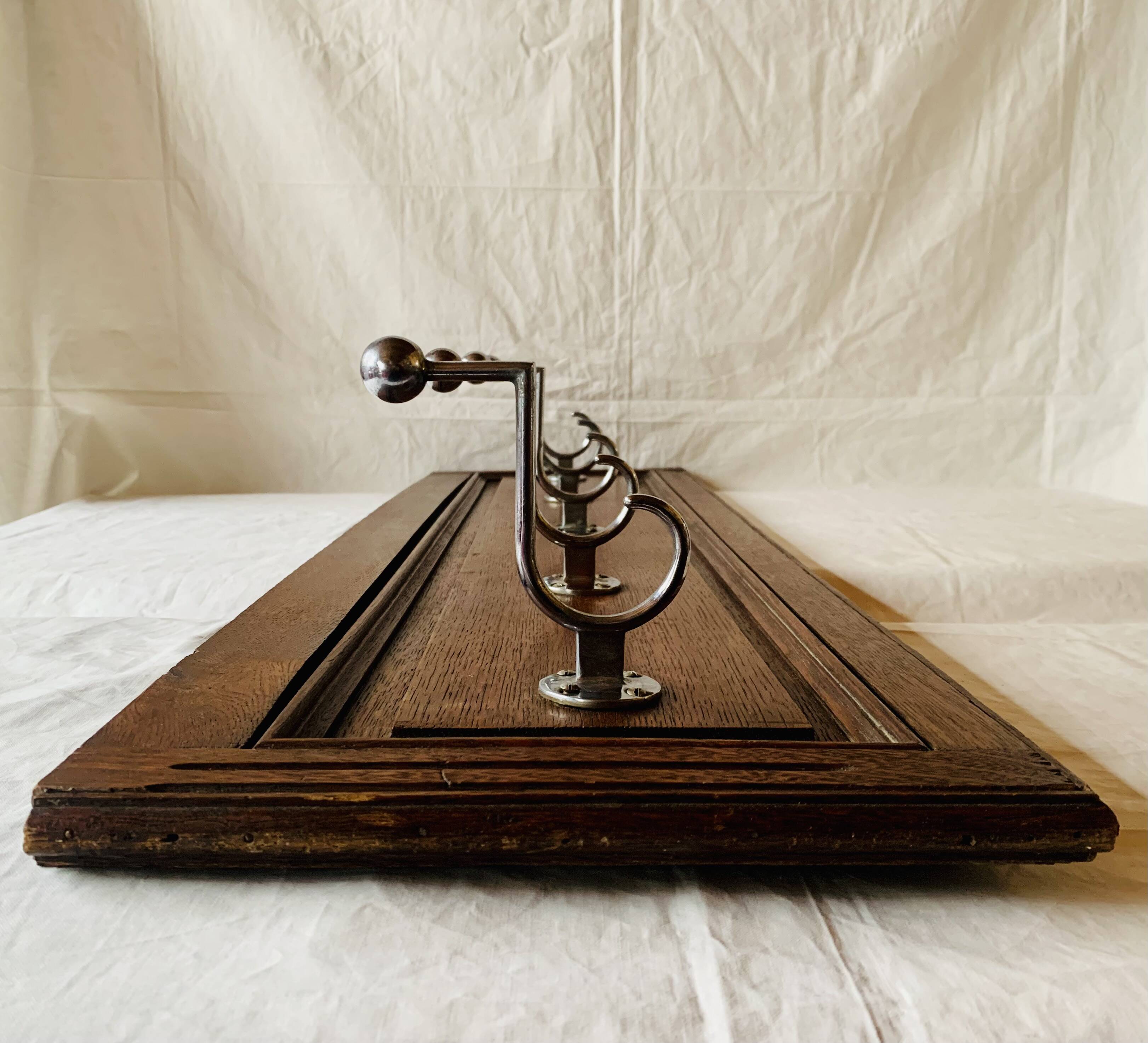 Art Deco wall-mounted coat rack in solid wood - 5 hooks