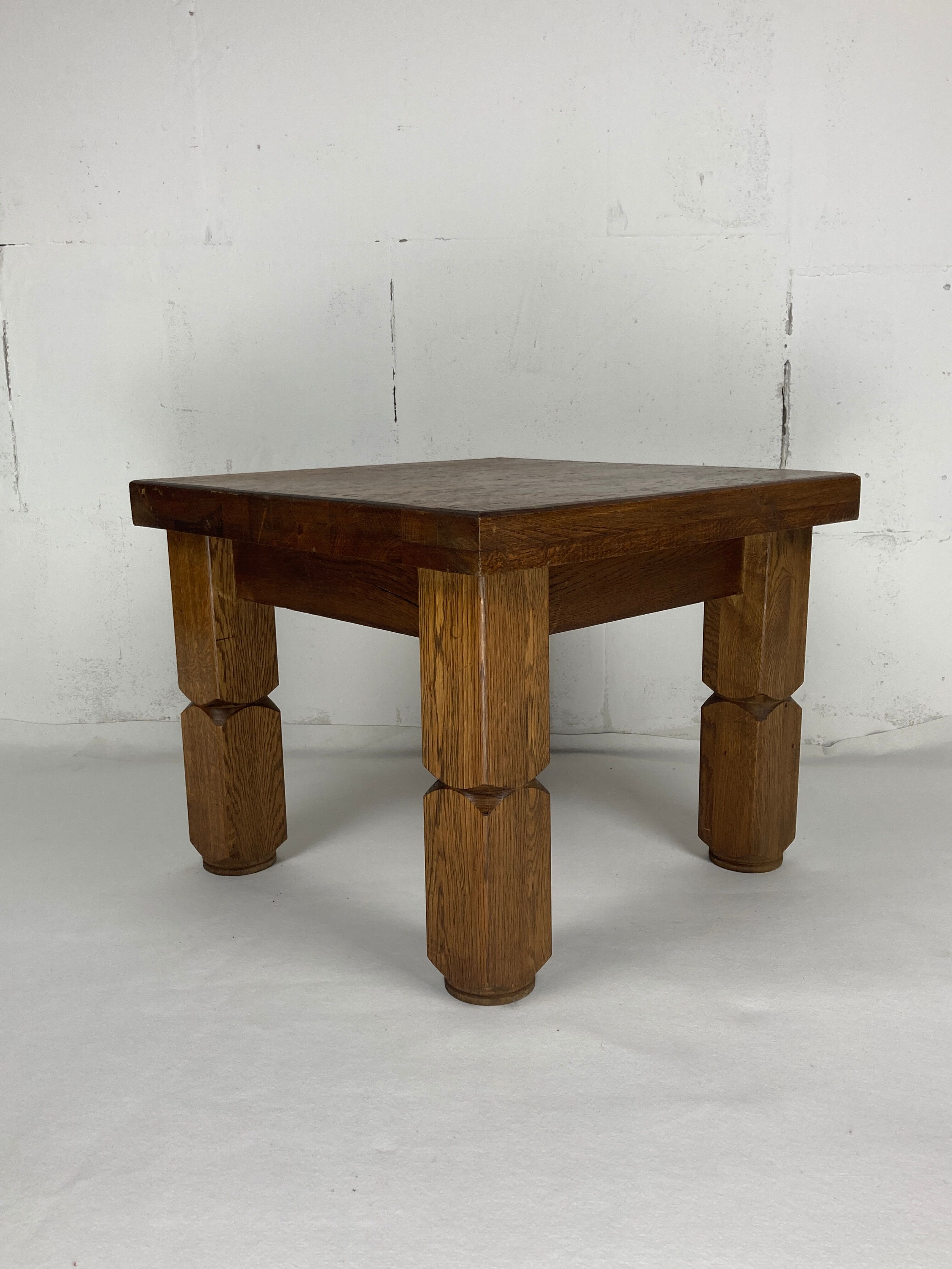 Brutalist square oak side or coffee table, Dutch 1960s