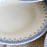 6 vintage Belgian earthenware soup plates with blue marli pattern