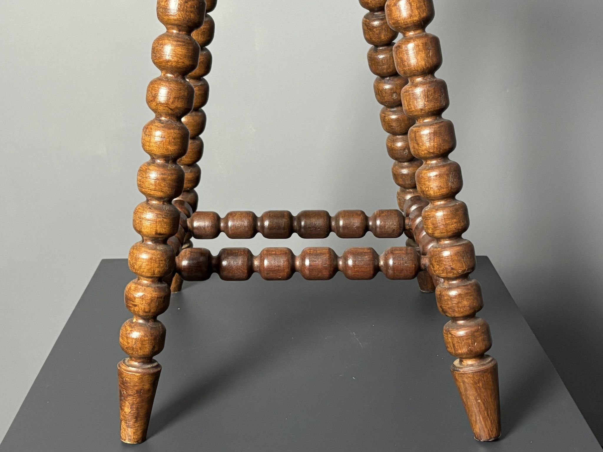 Midcentury brutalist wood turned stool in the style of Charles Dudouyt, 50s