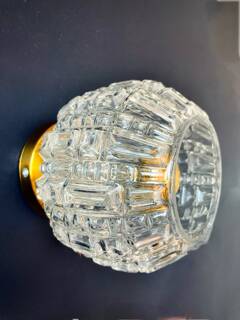 2 vintage brass and pressed glass wall lights Brutalist style 1960-70
