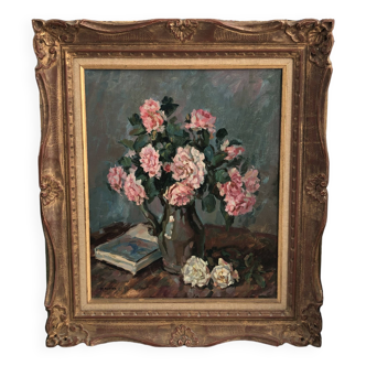 Tableau bouquet de fleurs nature morte peinture à l'huile