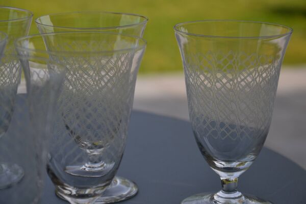 12 verres à vin/eau verre gravé guirlande art nouveau