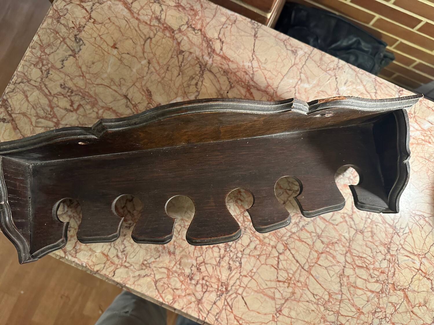 Antique large kitchen utensil shelf - dark wood - origin alsace early 19th century
